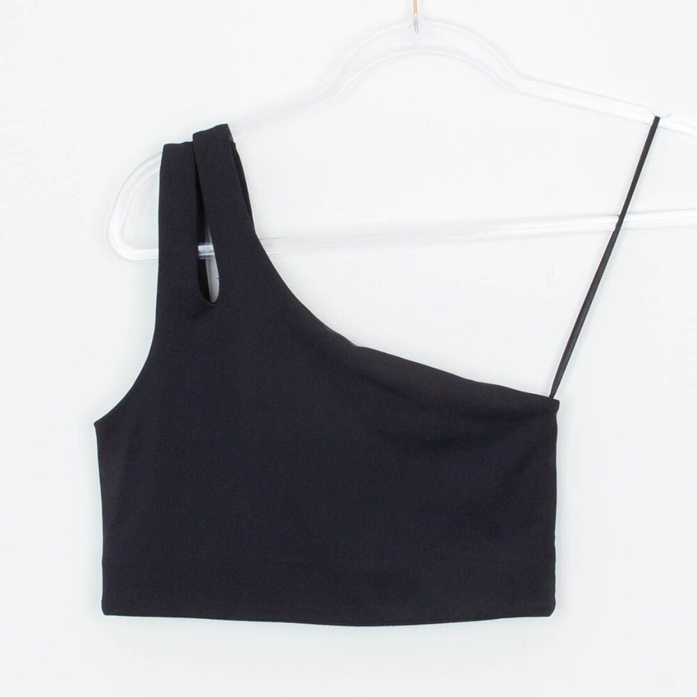 Fabletics Womens Asymmetrical Double Strap Midi Bra Size S Black Athletic Gym